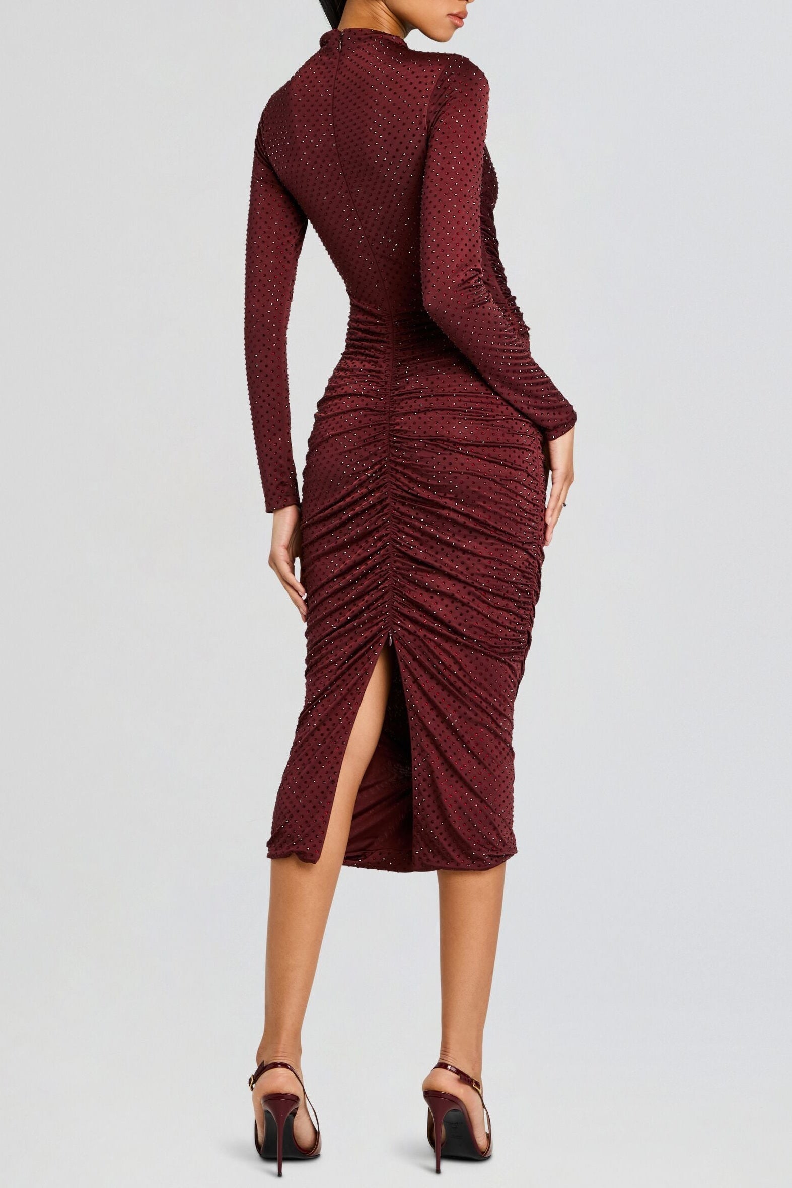PALLAVI CRYSTAL RUCHED MIDI DRESS FOR EVENTS