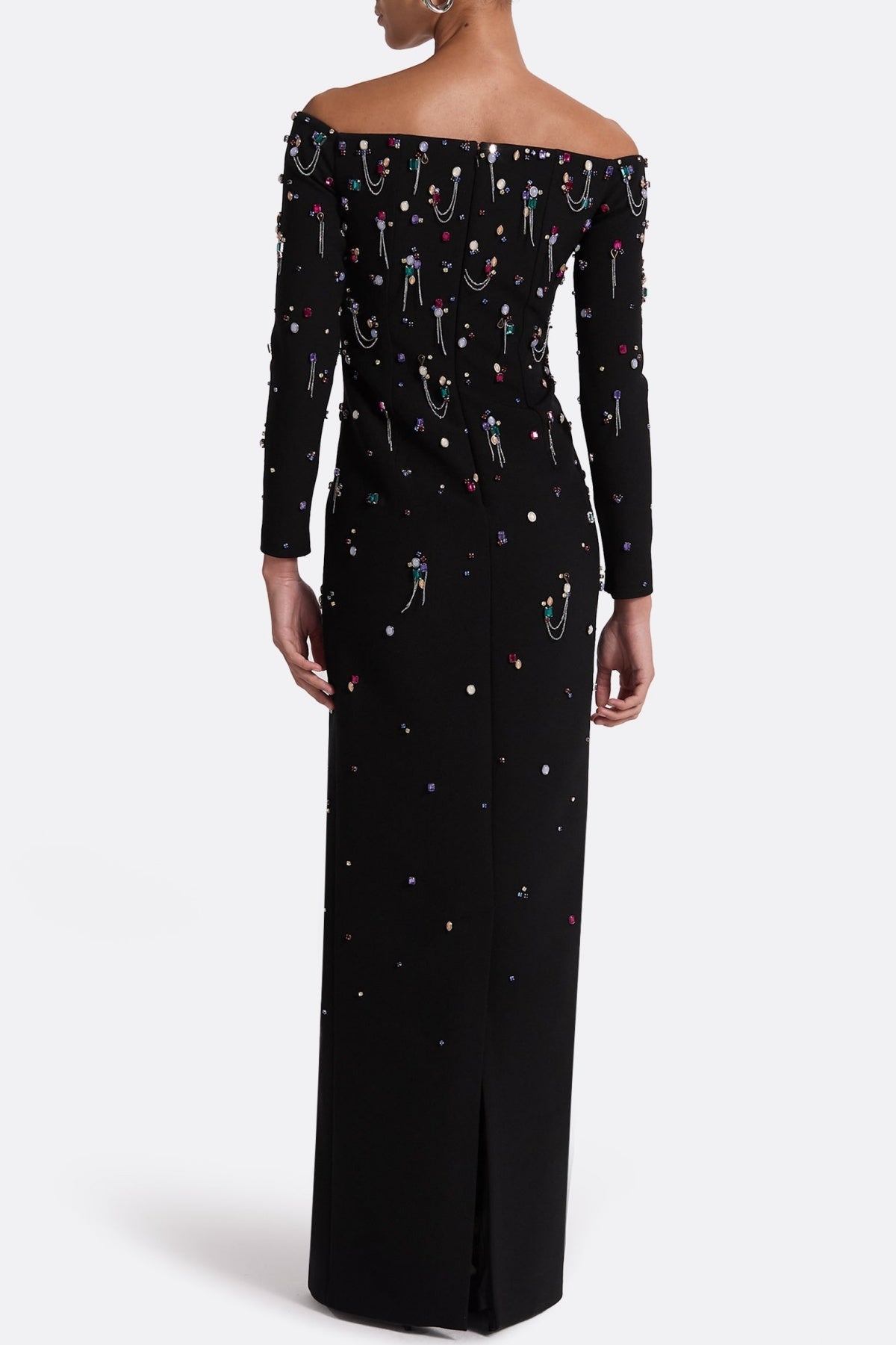 PAMARIA DIAMANTE EMBROIDERY OFF SHOULDER MAXI DRESS