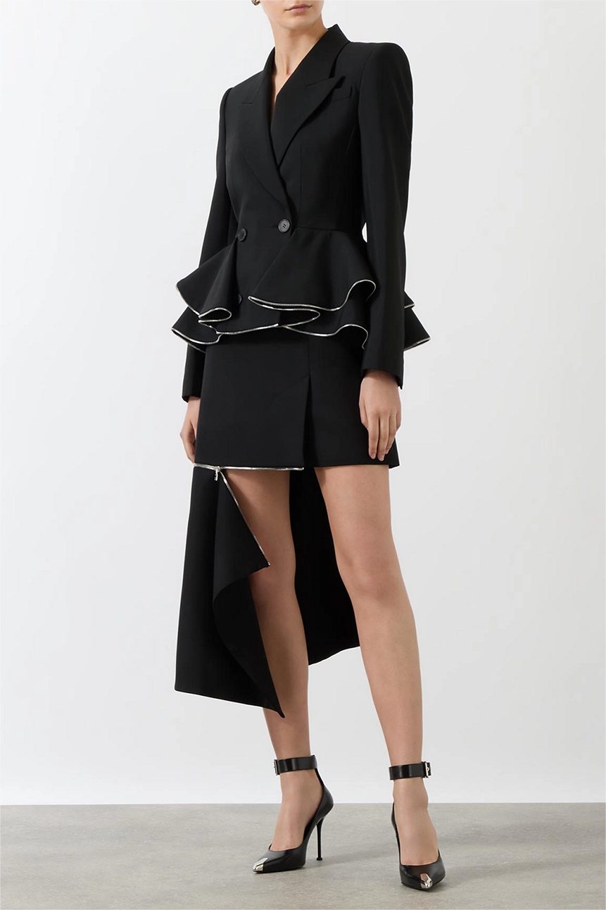 PEPLUM RUFFLE BLAZER - BLACK - OFFICE PARTY