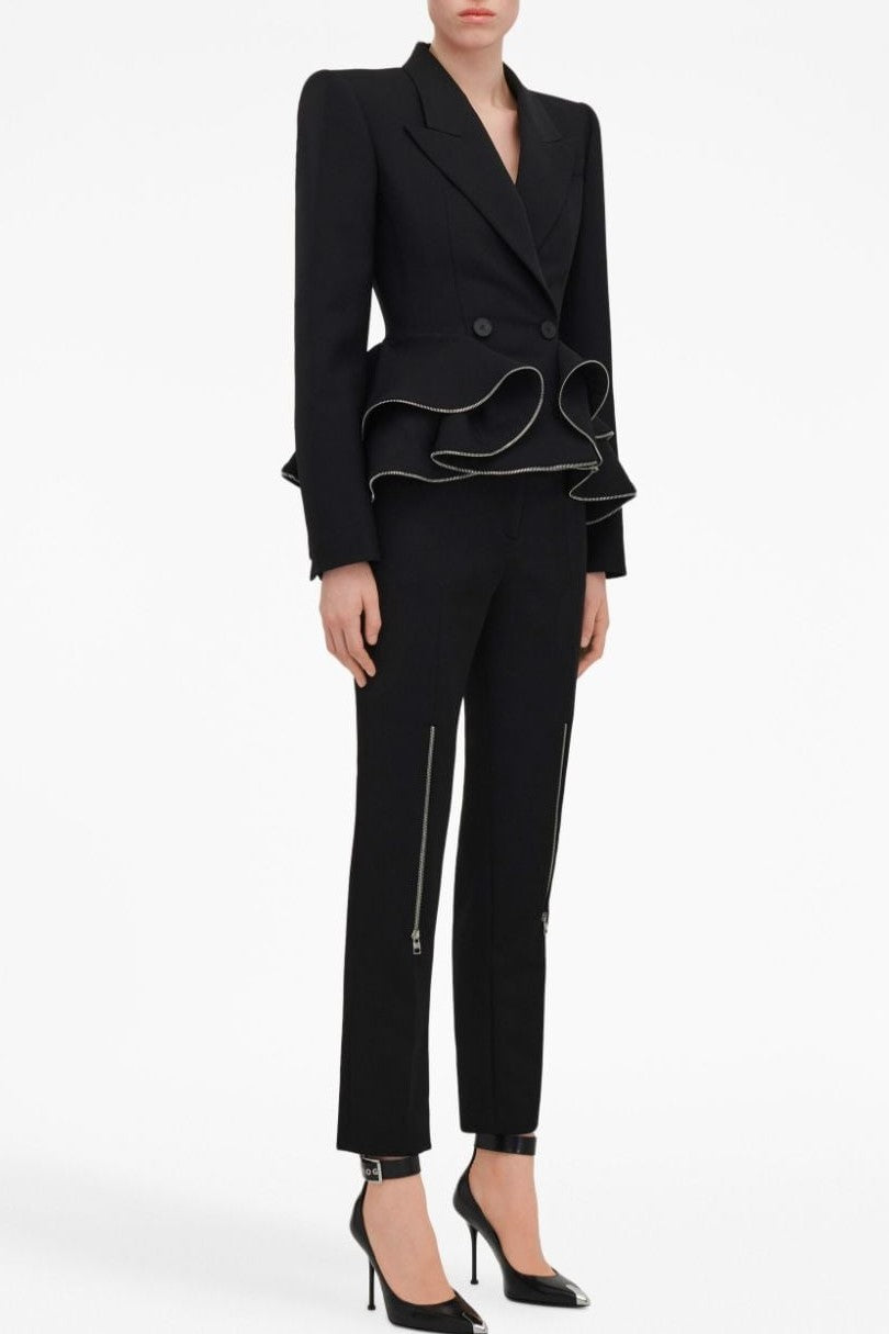 PEPLUM RUFFLE BLAZER - BLACK - OFFICE PARTY