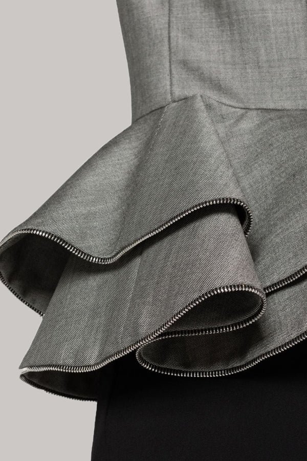 PEPLUM RUFFLE BLAZER GREY - OFFICE PARTY STYLE