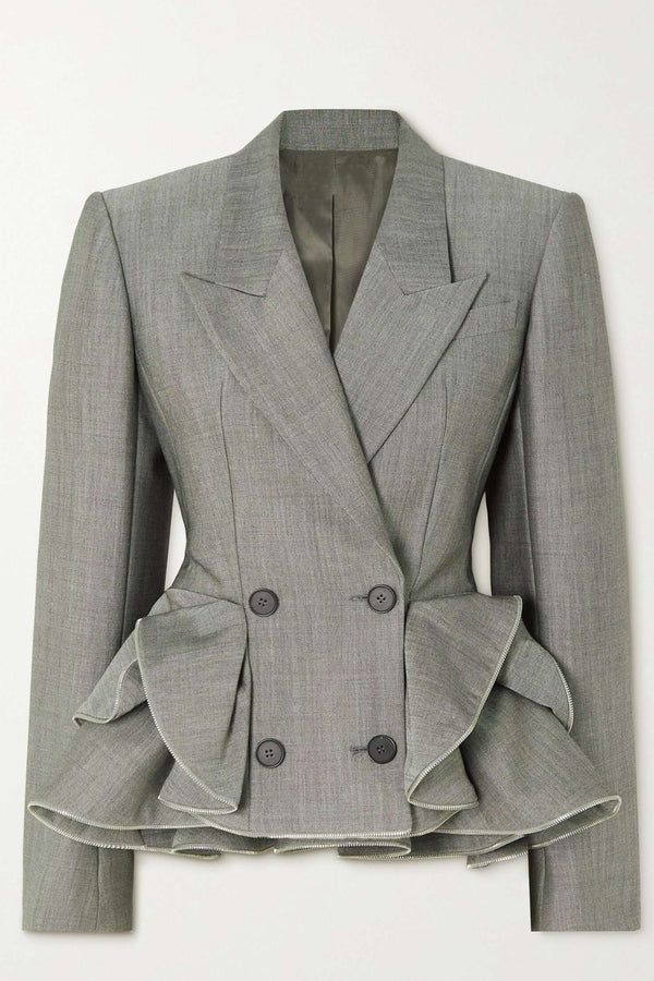 PEPLUM RUFFLE BLAZER GREY - OFFICE PARTY STYLE