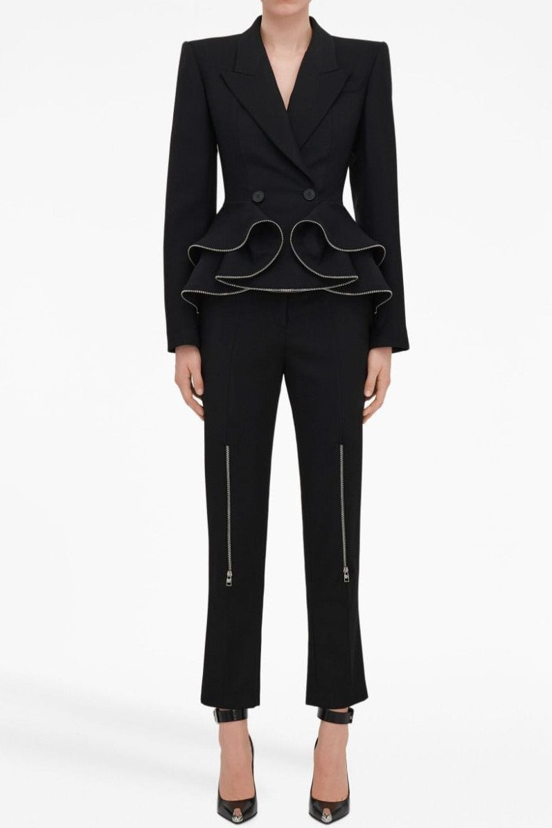 PEPLUM RUFFLE BLAZER - BLACK - OFFICE PARTY