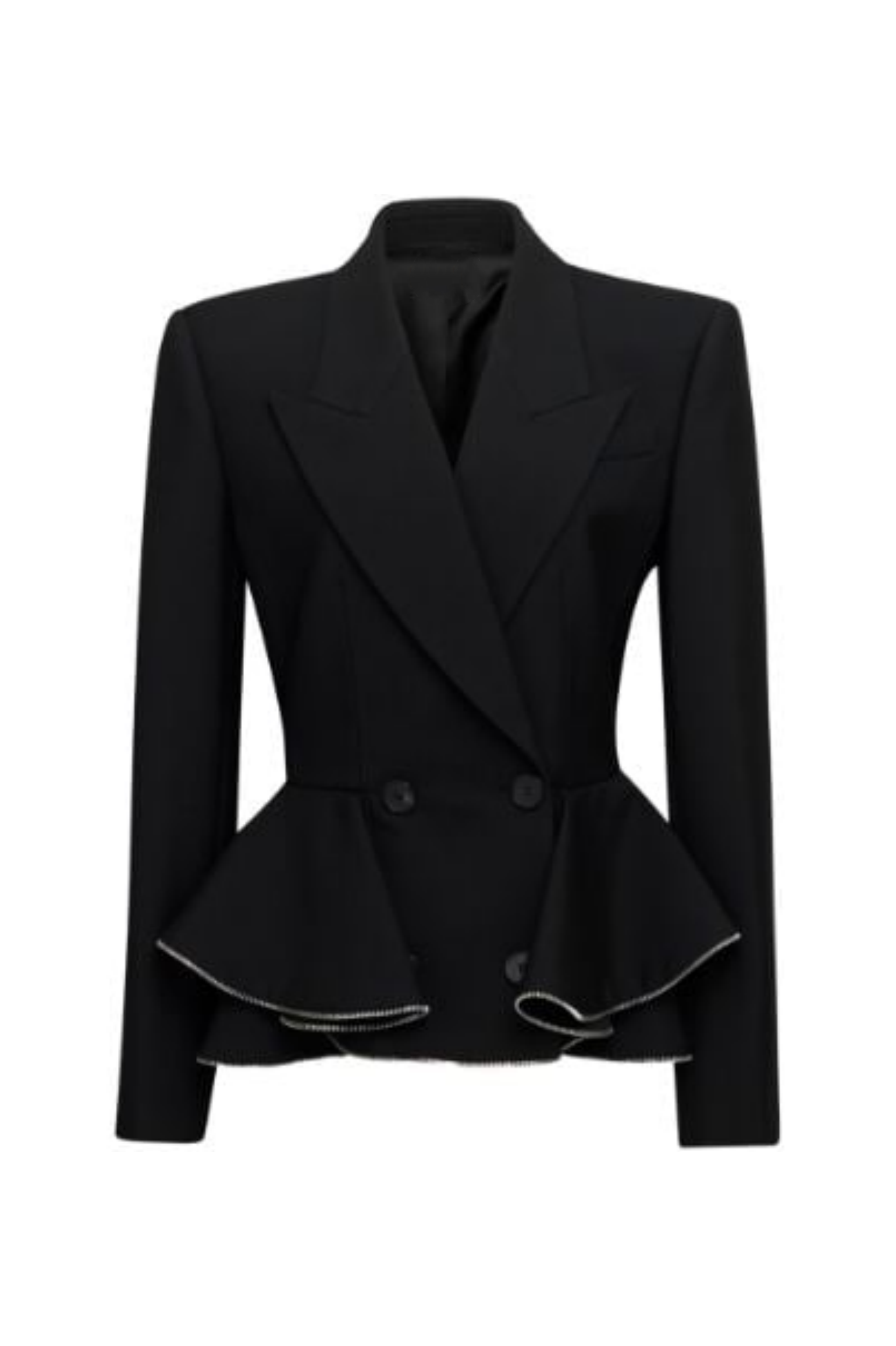 PEPLUM RUFFLE BLAZER - BLACK - OFFICE PARTY