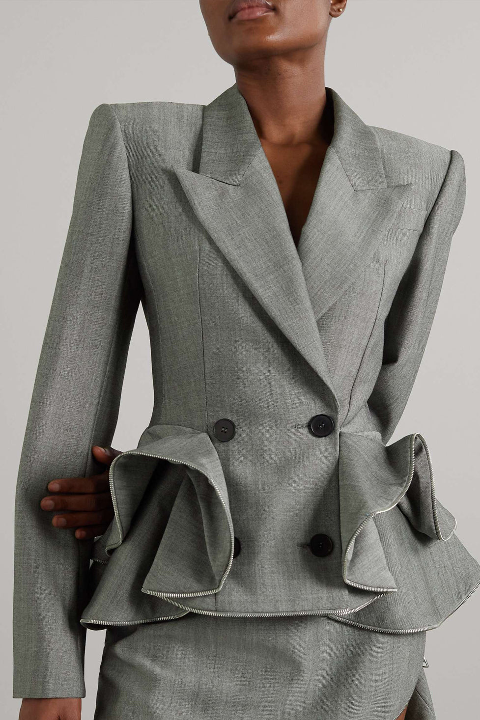 PEPLUM RUFFLE BLAZER GREY - OFFICE PARTY STYLE