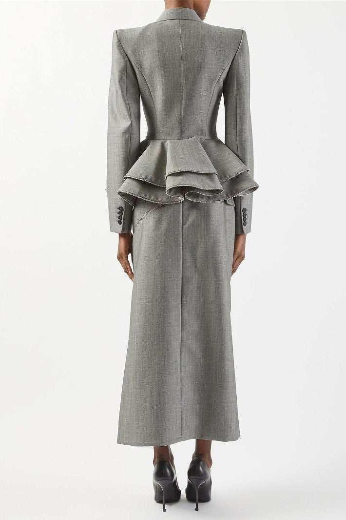 PEPLUM RUFFLE BLAZER GREY - OFFICE PARTY STYLE