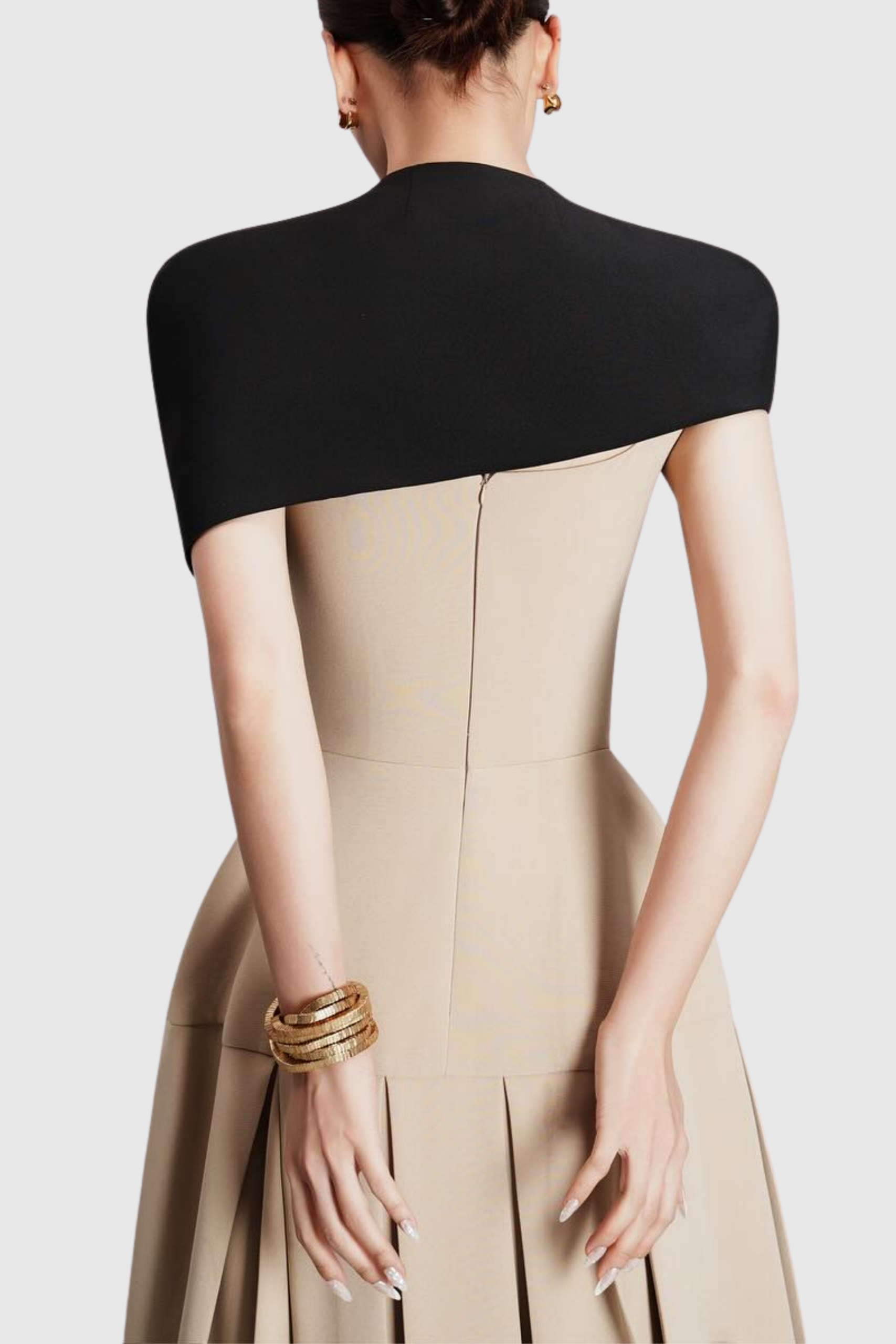 GUSTAVE KHAKI CAPE MIDI DRESS, SLEEVELESS, WEDDING GUEST