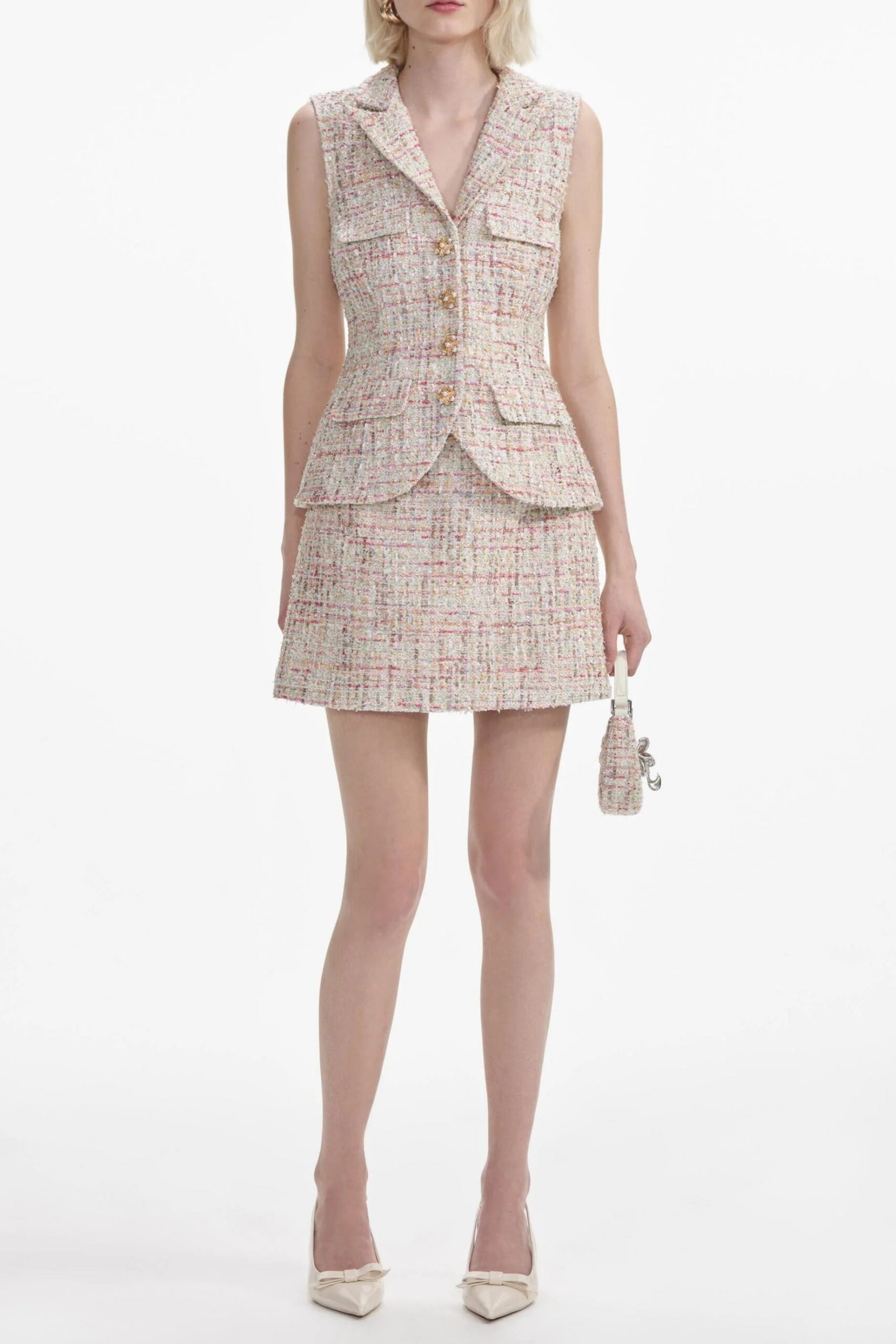 PASTEL BOUCLE TAILORED MINI DRESS FOR COCKTAIL PARTY