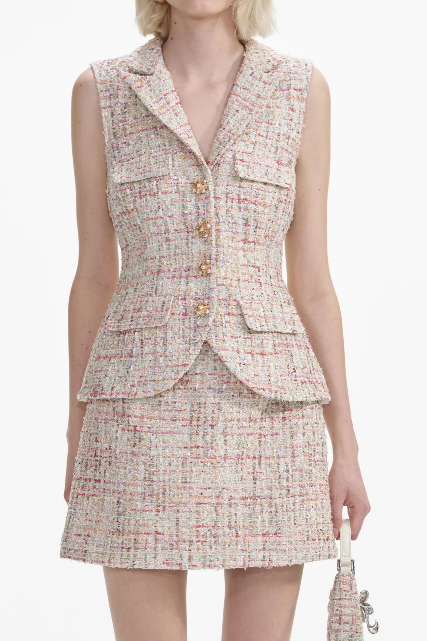 PASTEL BOUCLE TAILORED MINI DRESS FOR COCKTAIL PARTY
