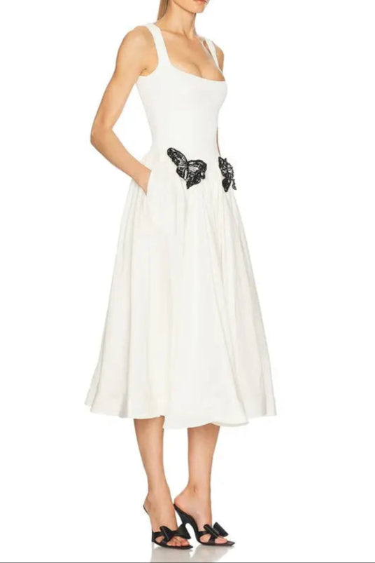 BUTTERFLY EMBELLISHED KNIT MIDI DRESS