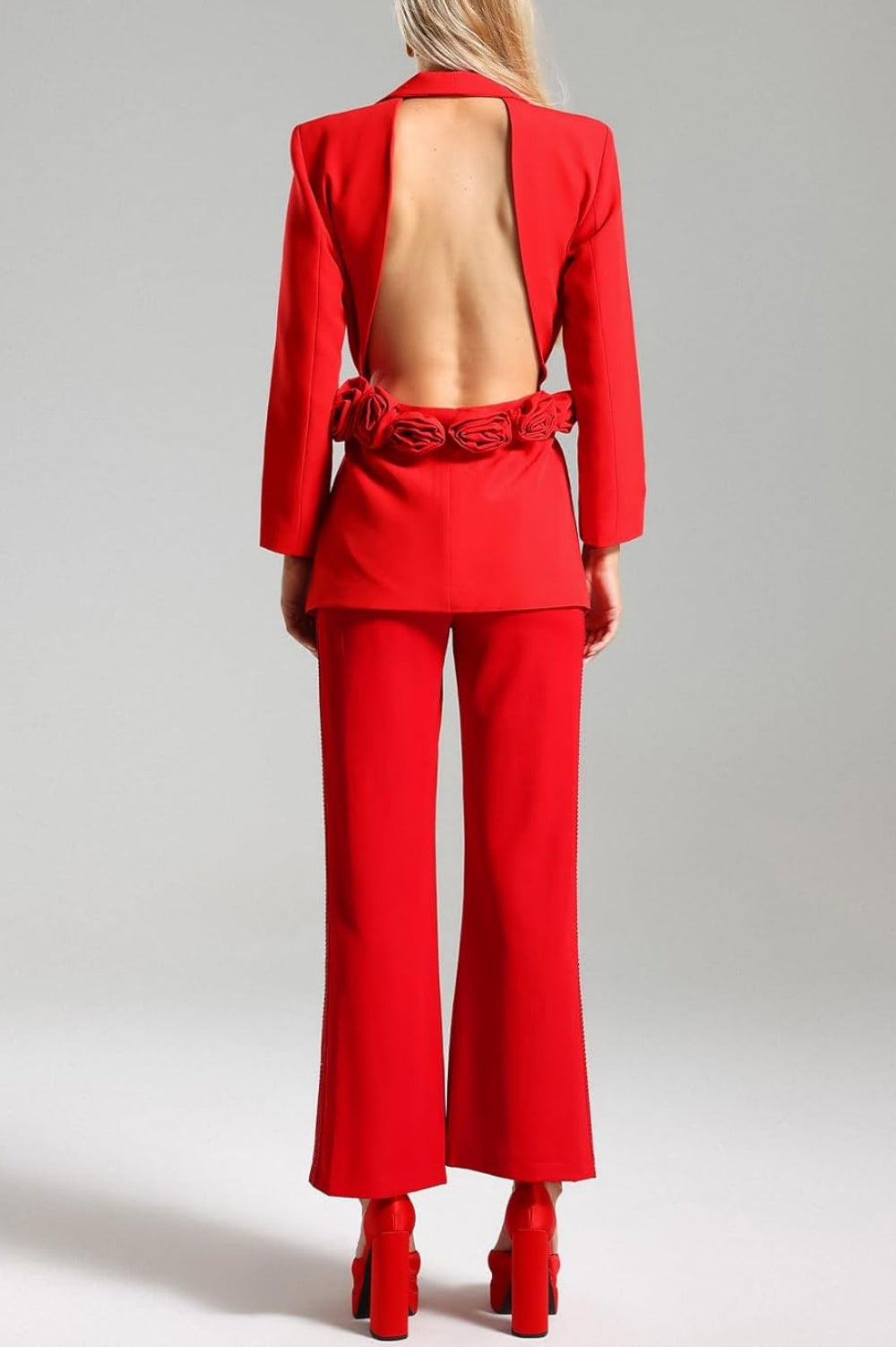 PATHIA FLORAL CUTOUT BACKLESS BLAZER