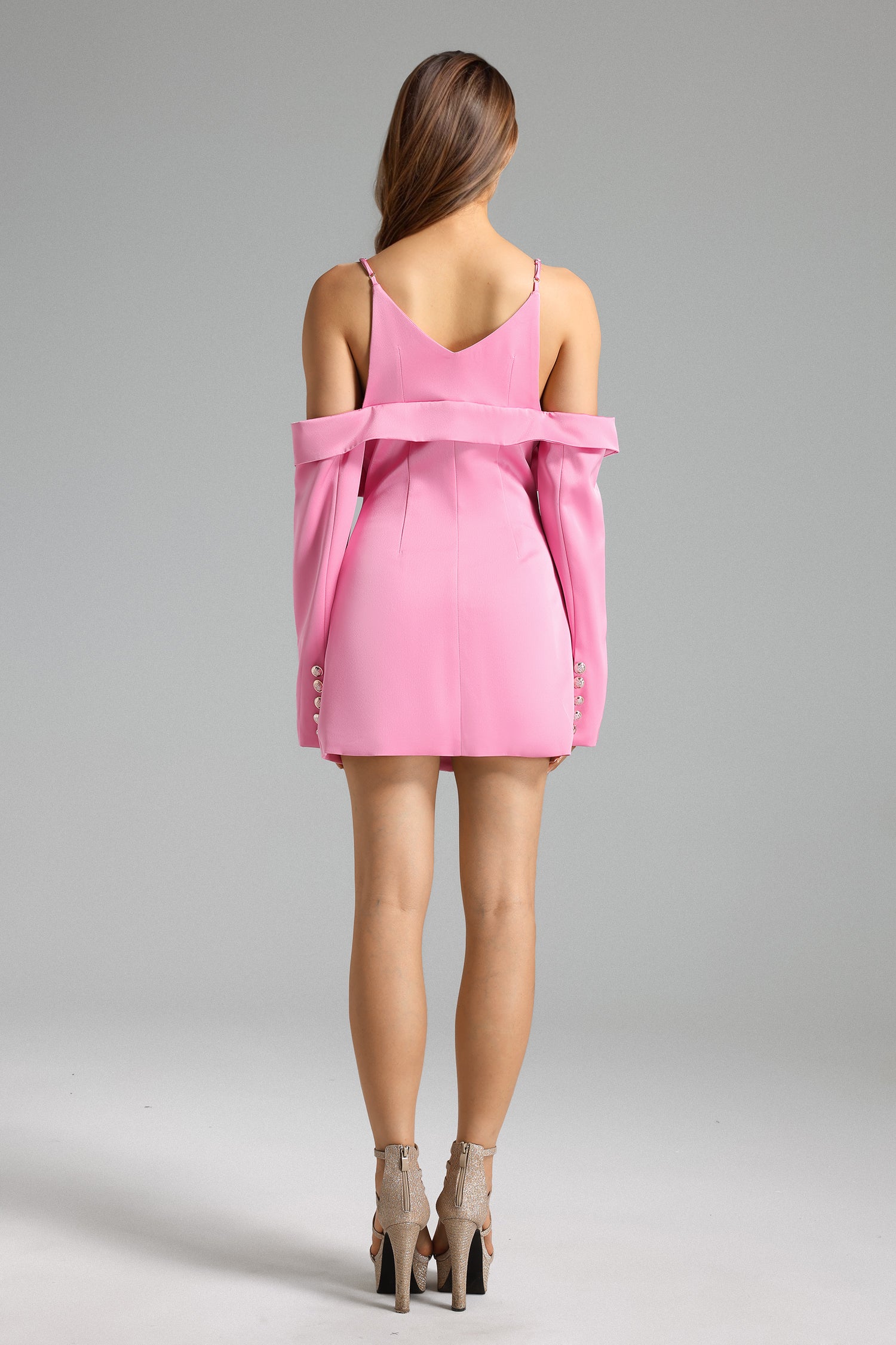 PAULINA SATIN OFF-SHOULDER MINI BLAZER DRESS