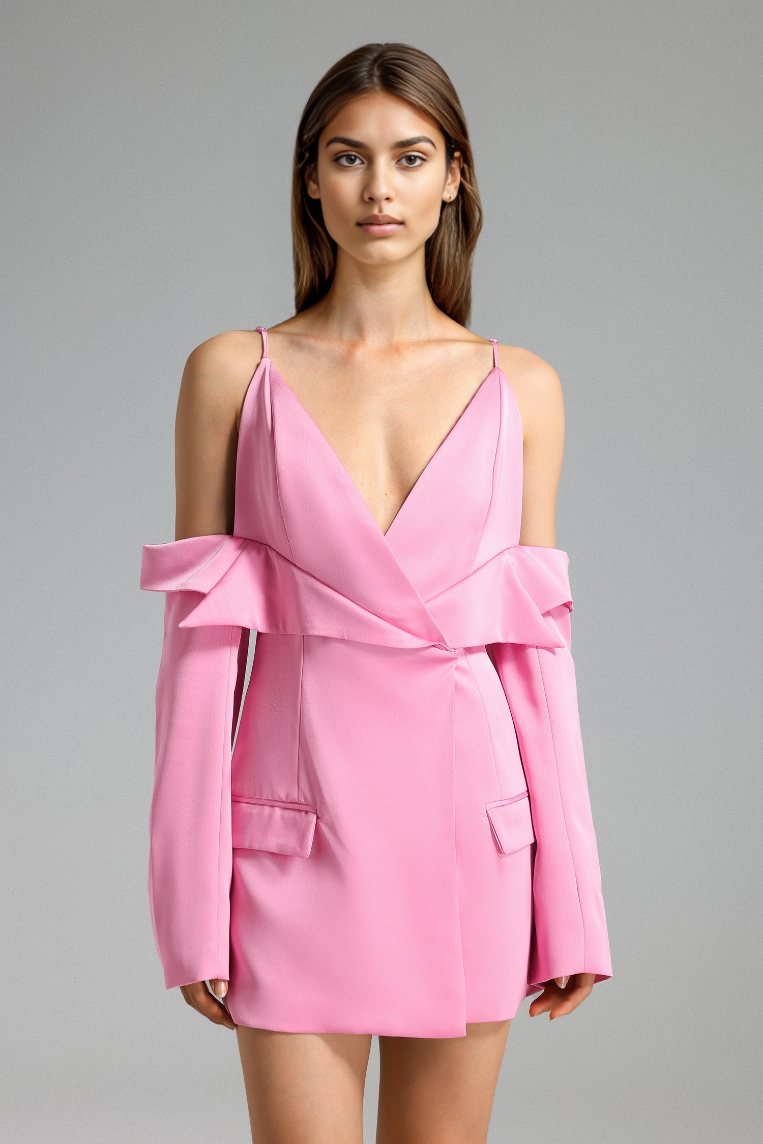PAULINA SATIN OFF-SHOULDER MINI BLAZER DRESS