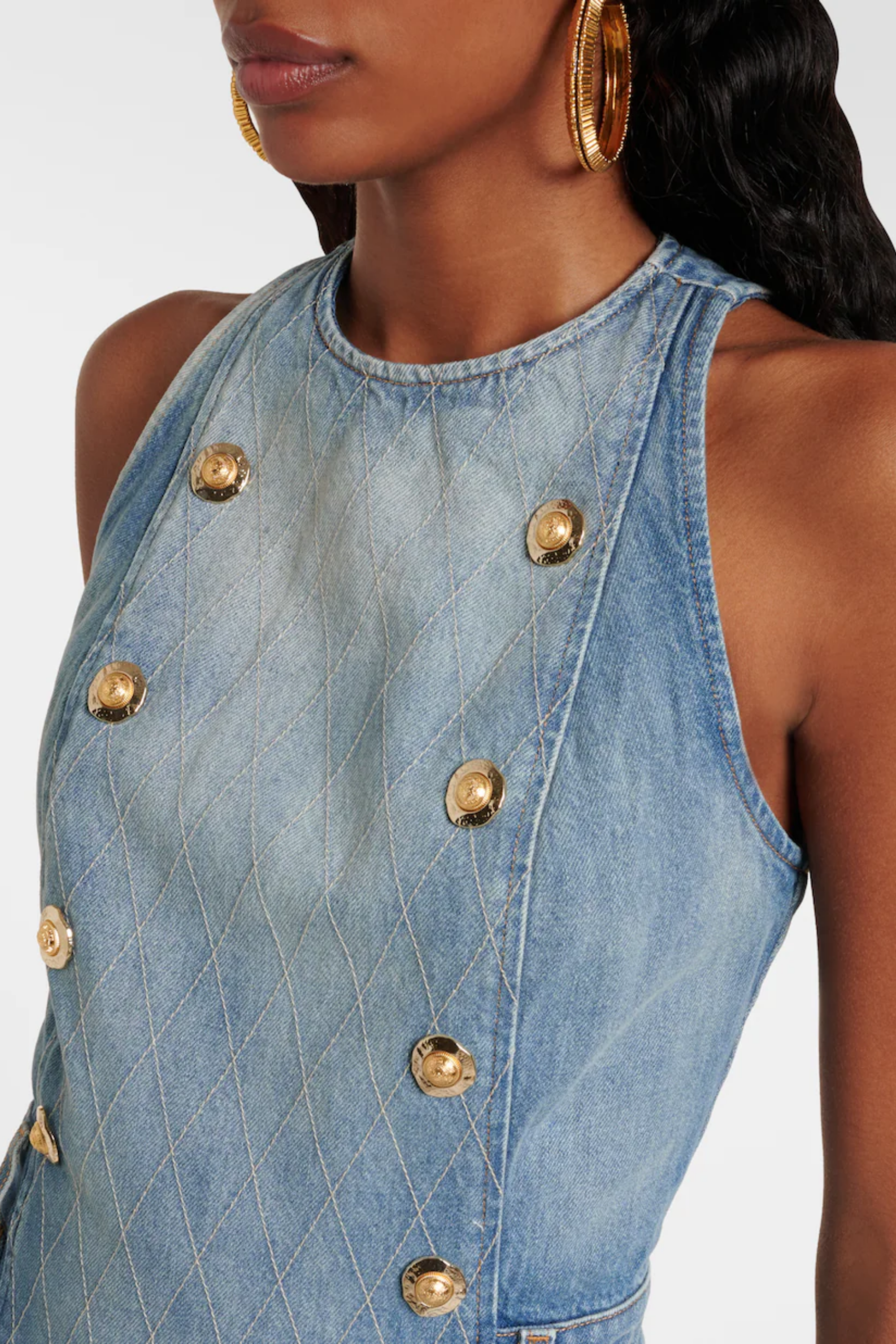 DENIM SLEEVELESS FLARED MINI DRESS FOR PARTY