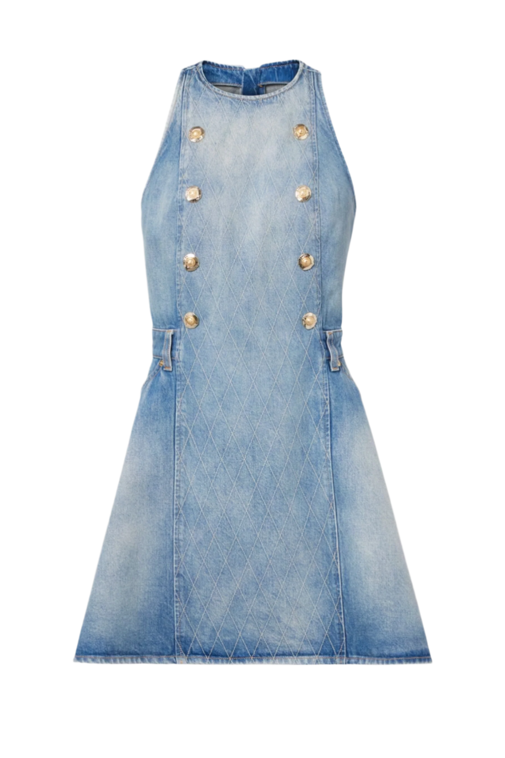 DENIM SLEEVELESS FLARED MINI DRESS FOR PARTY