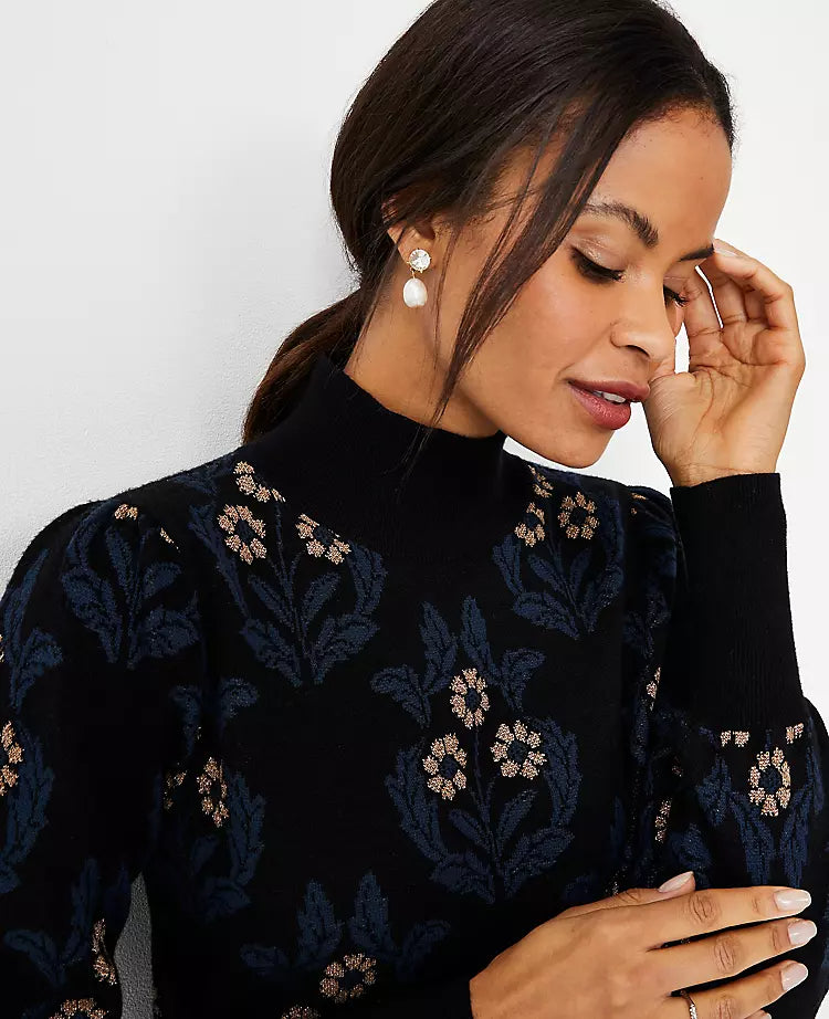 PETITE FLORAL MOCK NECK SWEATER DRESS FOR WORK