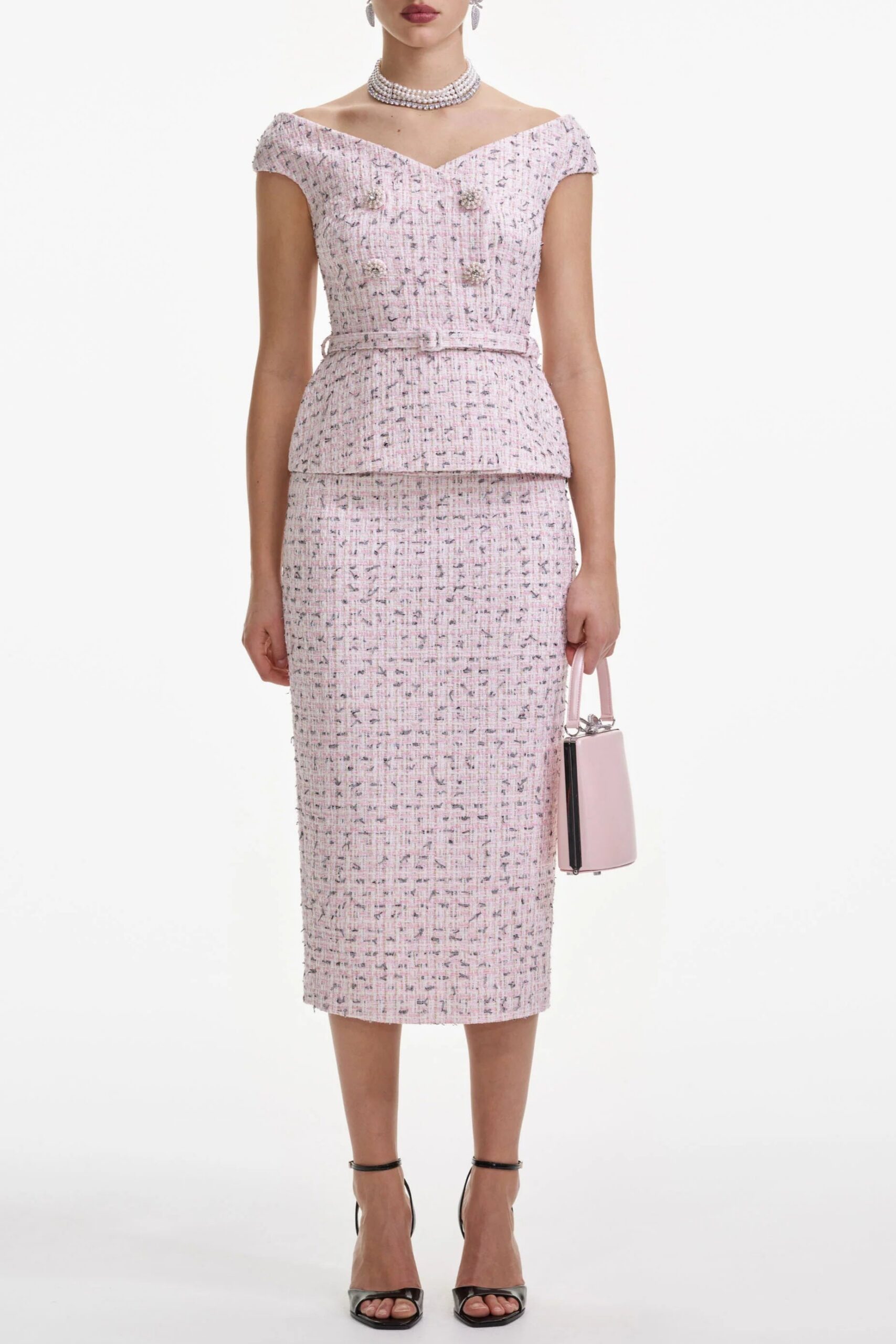 PinkBouclePearlMidiDress_1 PINK BOUCLE PEARL MIDI DRESS FOR WEDDING