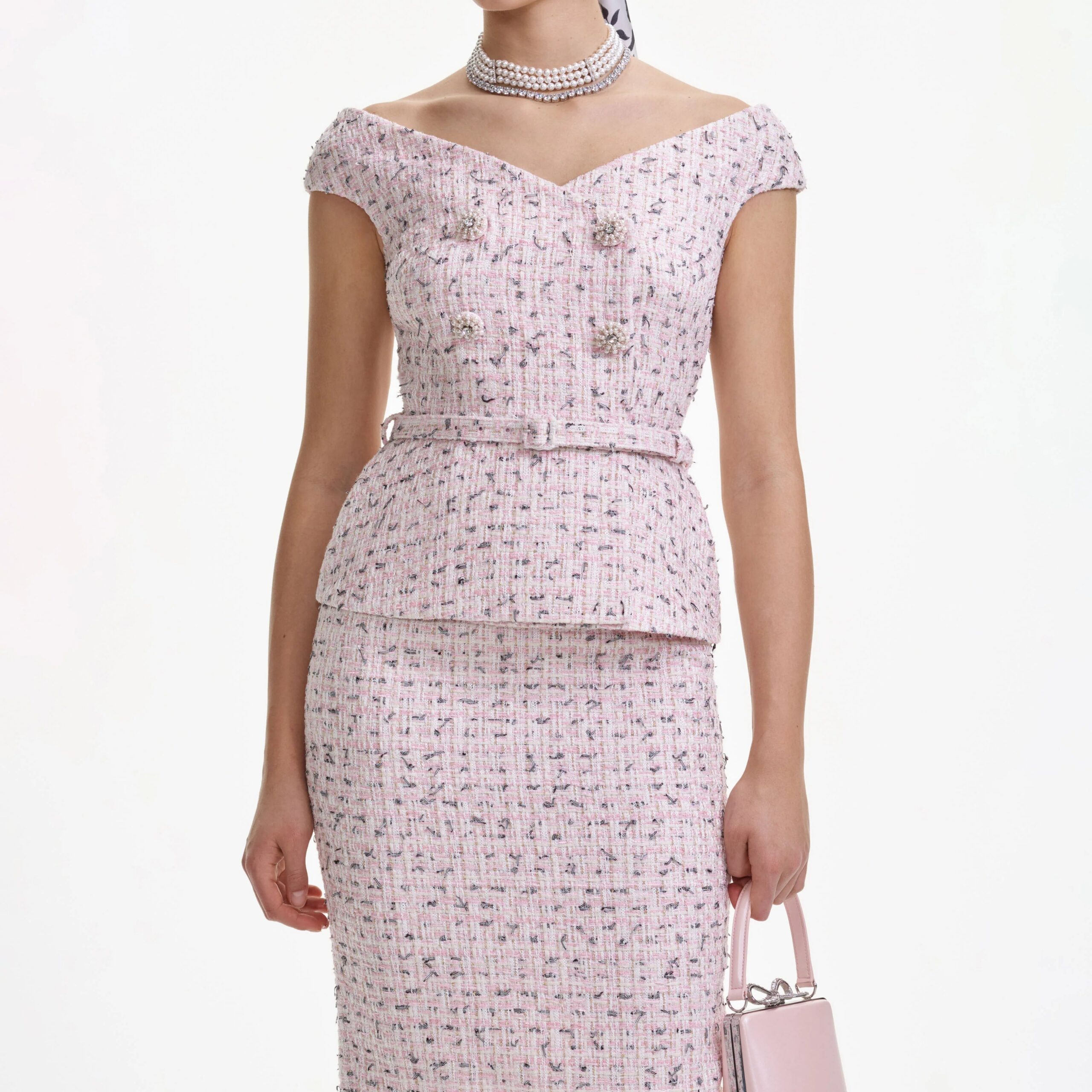 PinkBouclePearlMidiDress_4 PINK BOUCLE PEARL MIDI DRESS FOR WEDDING