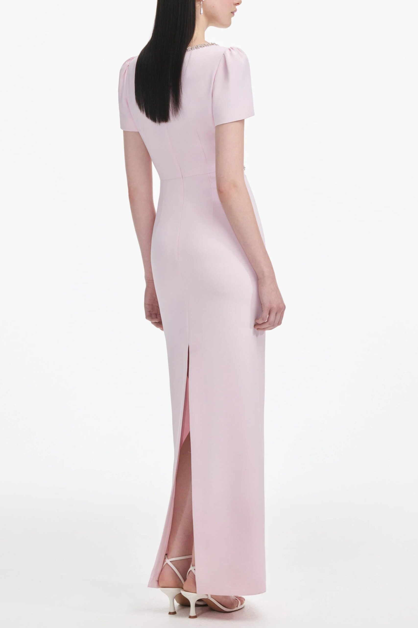 PINK CREPE CRYSTAL TRIM MAXI DRESS FOR EVENING