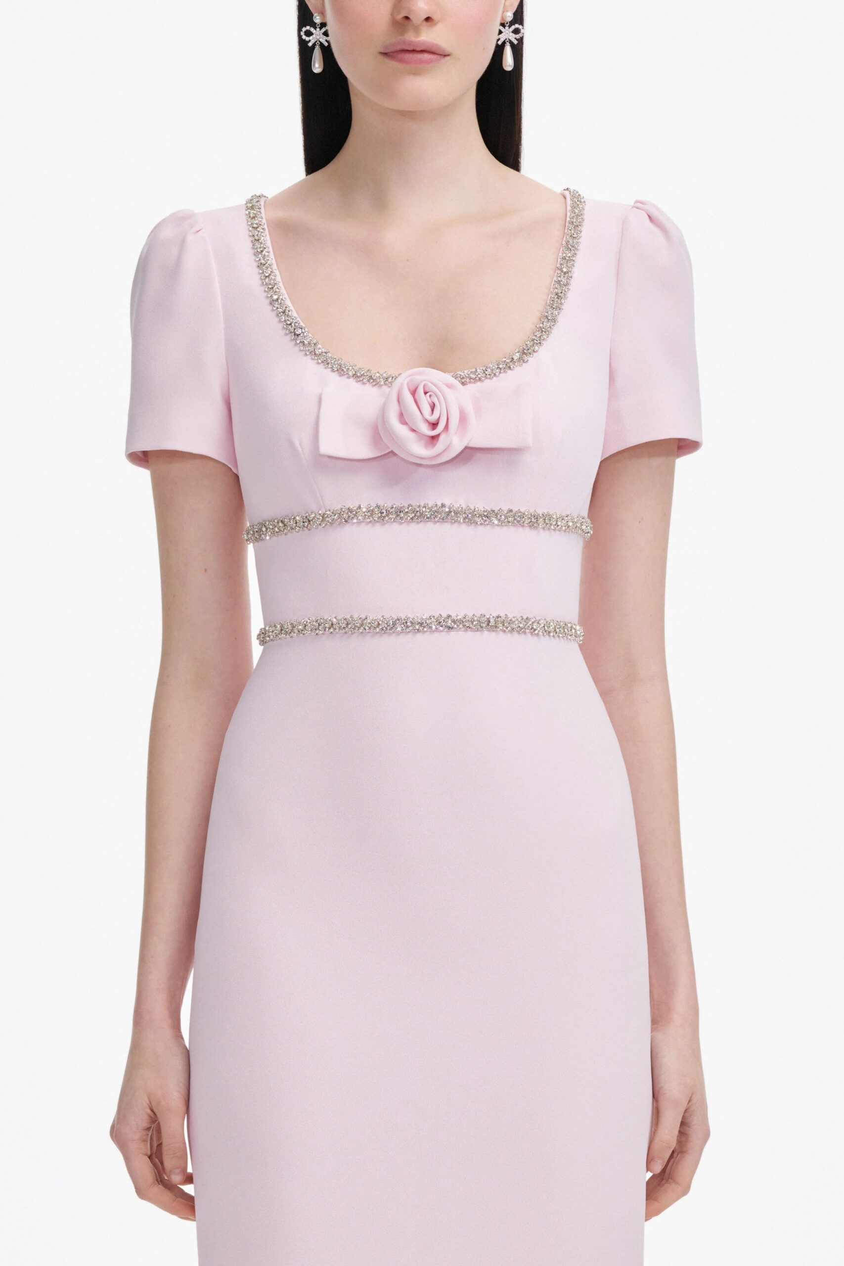 PINK CREPE CRYSTAL TRIM MAXI DRESS FOR EVENING