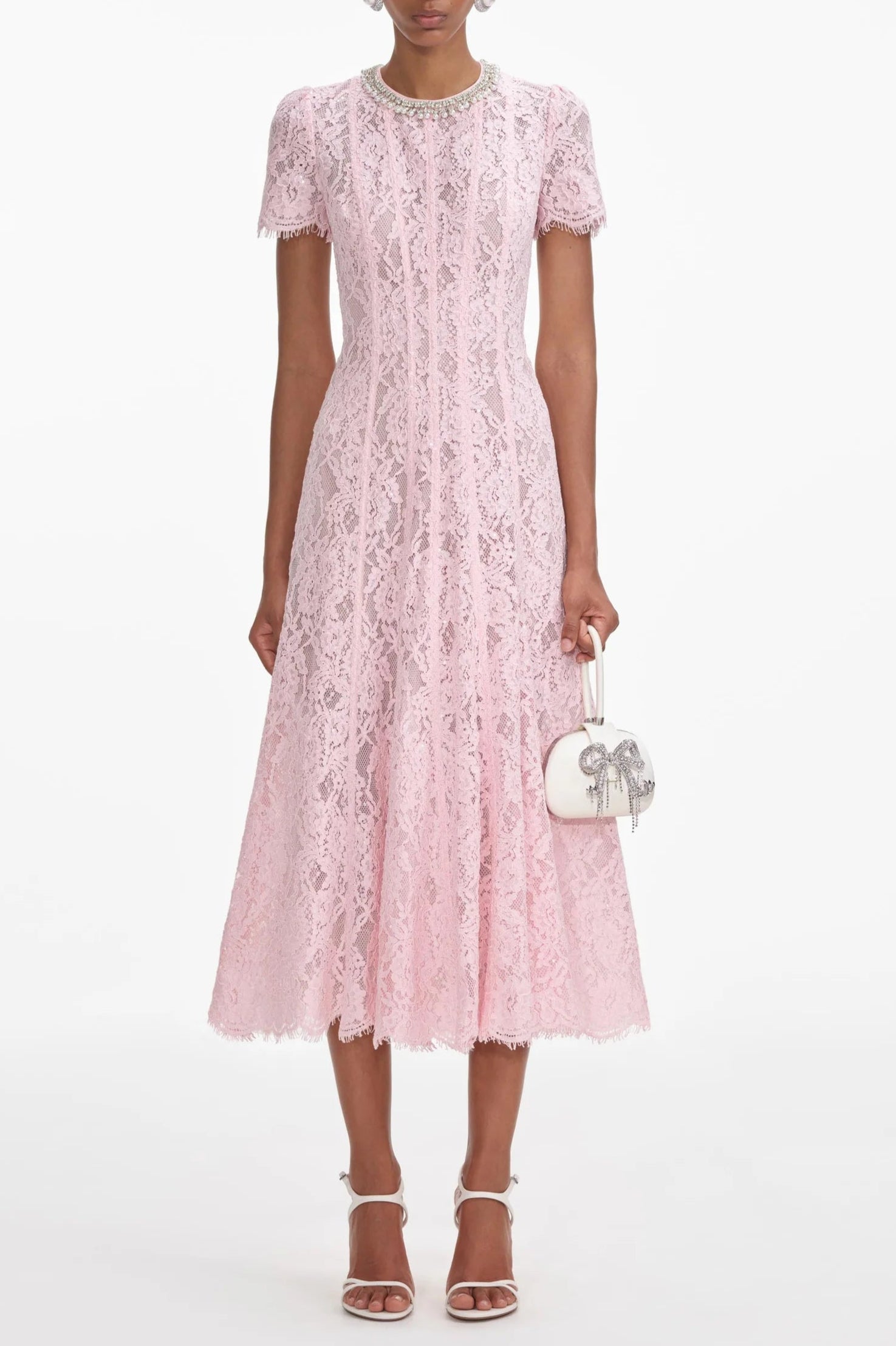 PinkLaceEmbellishedMidiDress PINK LACE MIDI DRESS FOR WEDDING GUEST