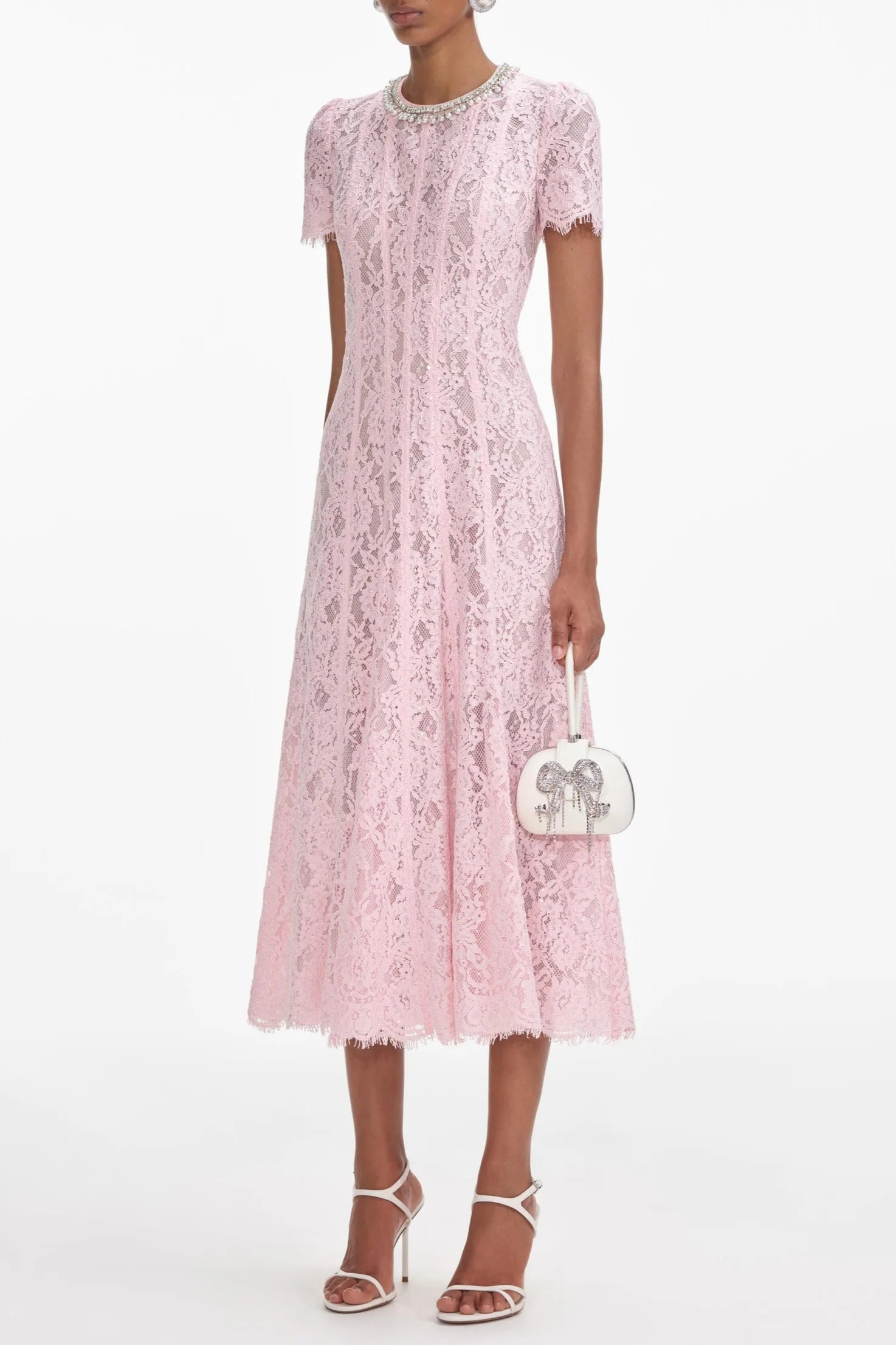 PINK LACE MIDI DRESS FOR WEDDING GUEST