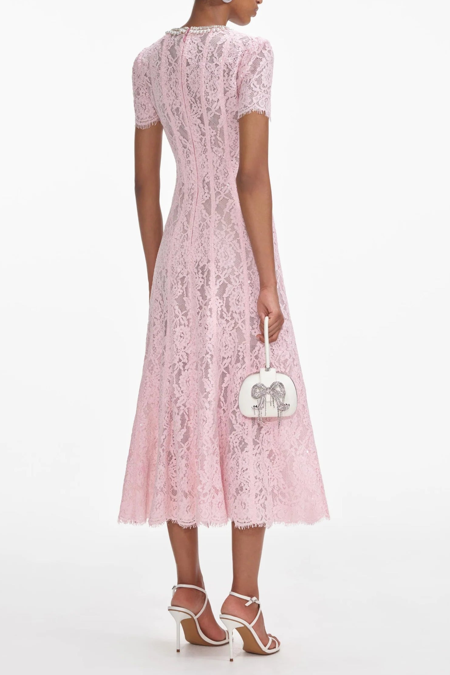 PINK LACE MIDI DRESS FOR WEDDING GUEST