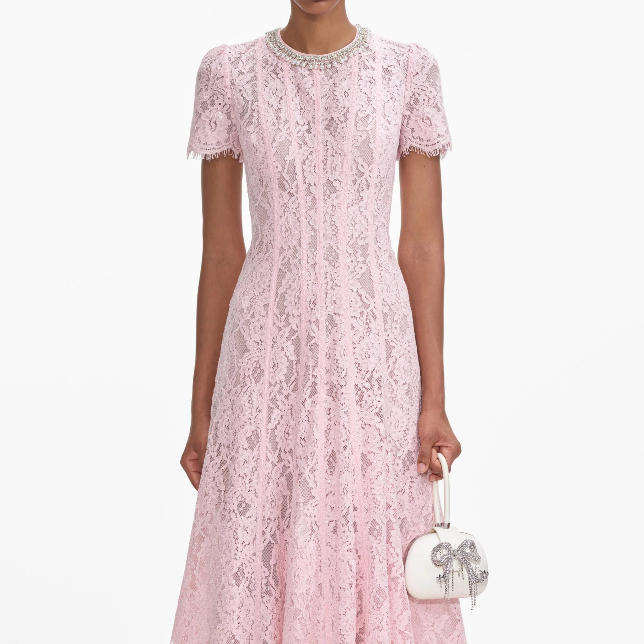 PINK LACE MIDI DRESS FOR WEDDING GUEST