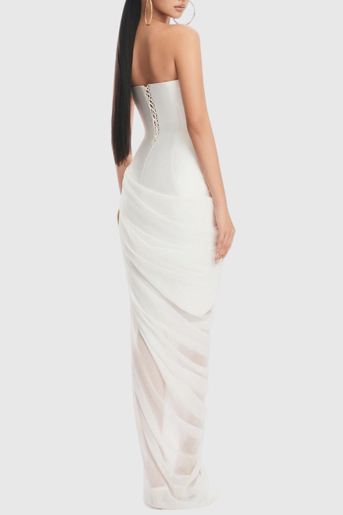 POSIE STRAPLESS RUCHED MIDI DRESS