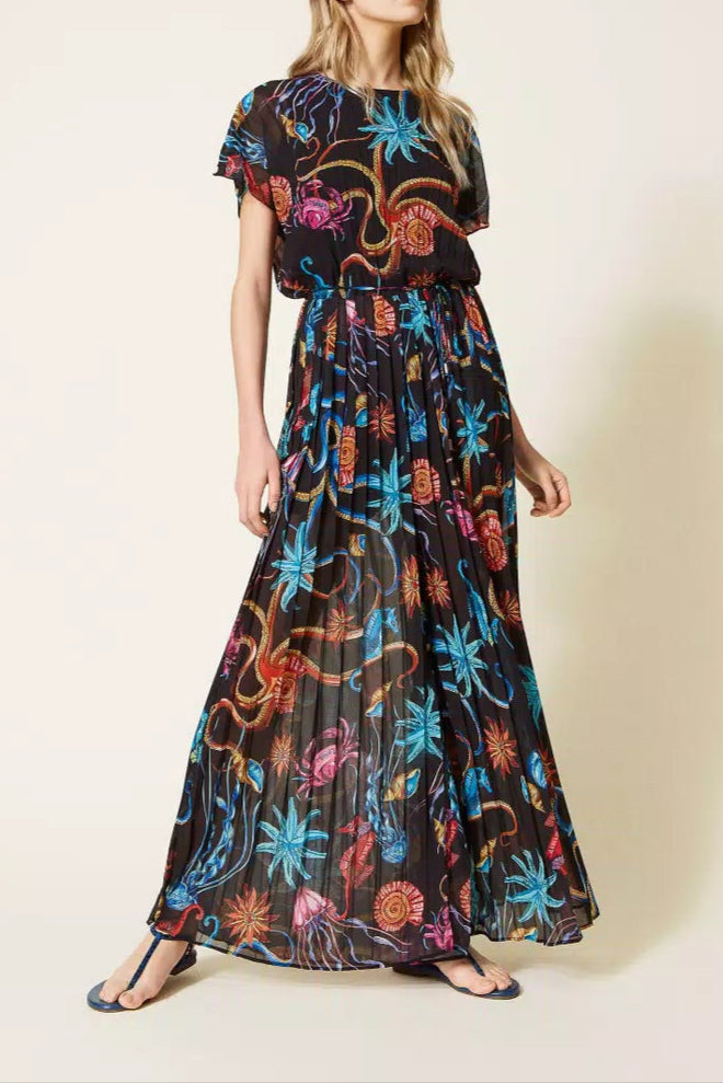 Printedjumpsuitinpleatedgeorgette PRINTED PLEATED GEORGETTE JUMPSUIT FOR EVENTS