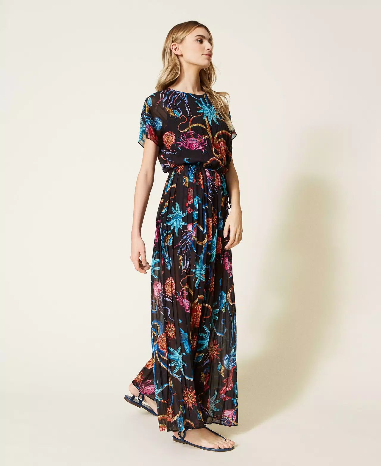 PRINTED PLEATED GEORGETTE JUMPSUIT FOR EVENTS