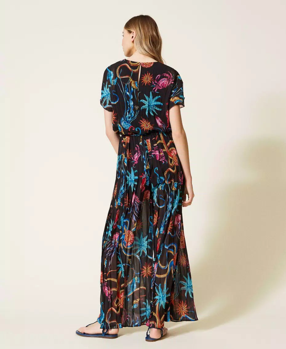 PRINTED PLEATED GEORGETTE JUMPSUIT FOR EVENTS