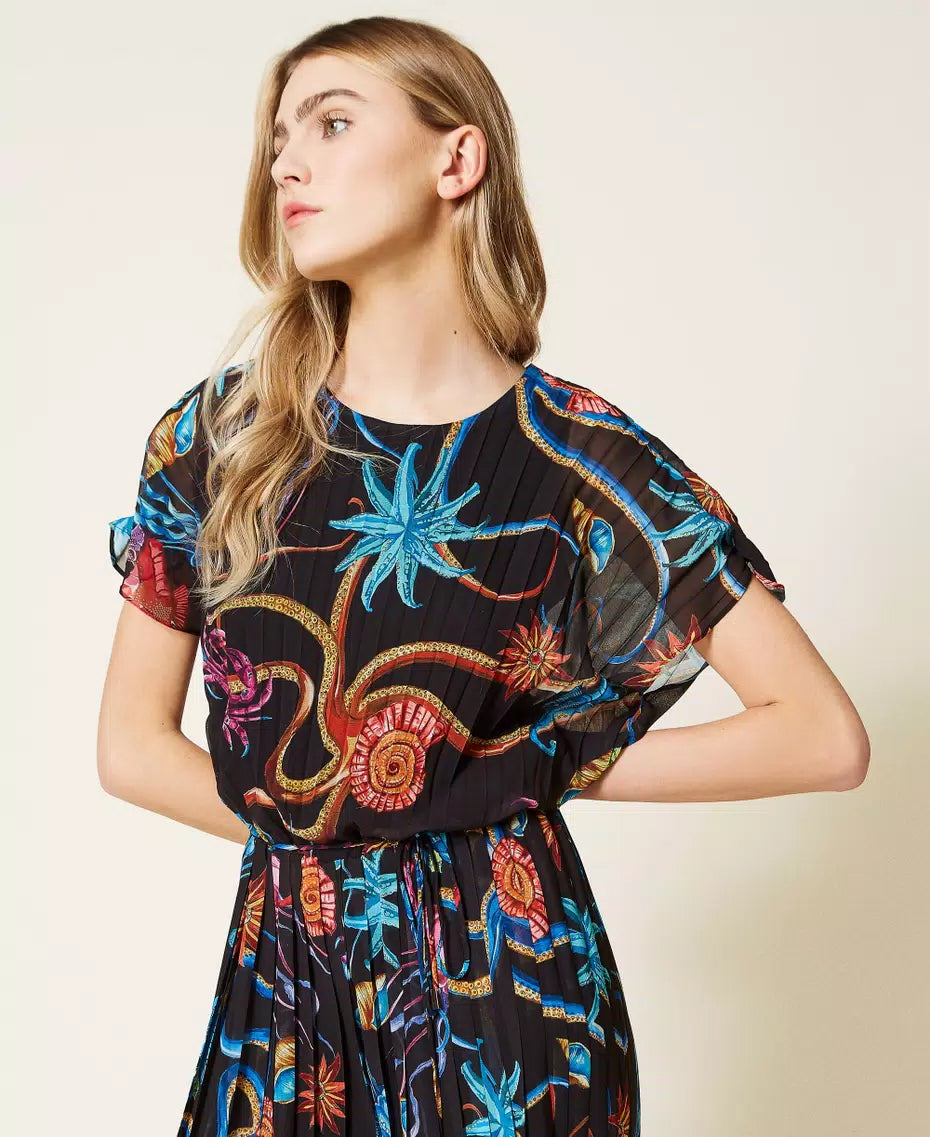 PRINTED PLEATED GEORGETTE JUMPSUIT FOR EVENTS