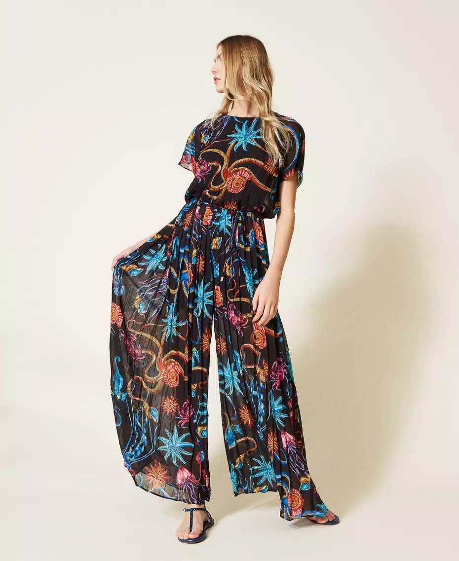 PRINTED PLEATED GEORGETTE JUMPSUIT FOR EVENTS