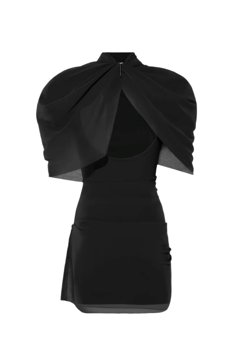 PRISCILLA DRAPED MESH MINI DRESS BLACK