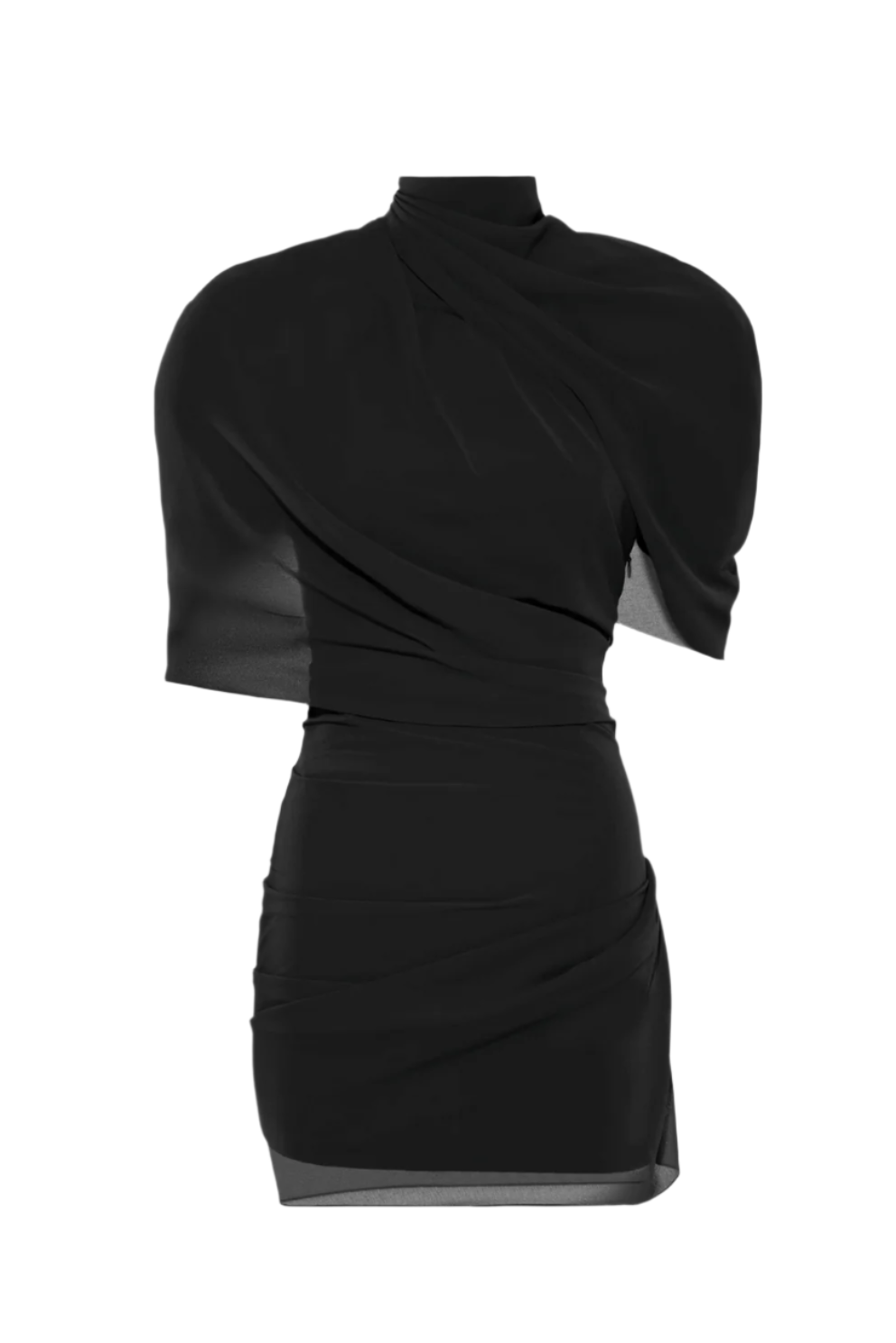 PRISCILLA DRAPED MESH MINI DRESS BLACK