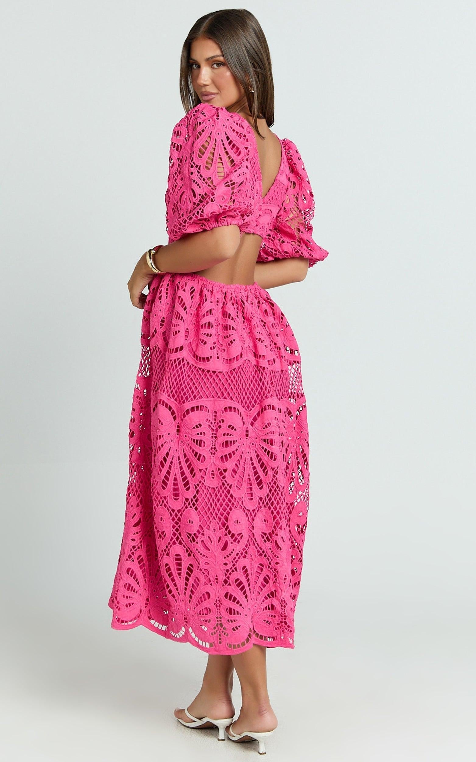 V-NECK LACE MIDI DRESS FOR WEDDING GUEST
