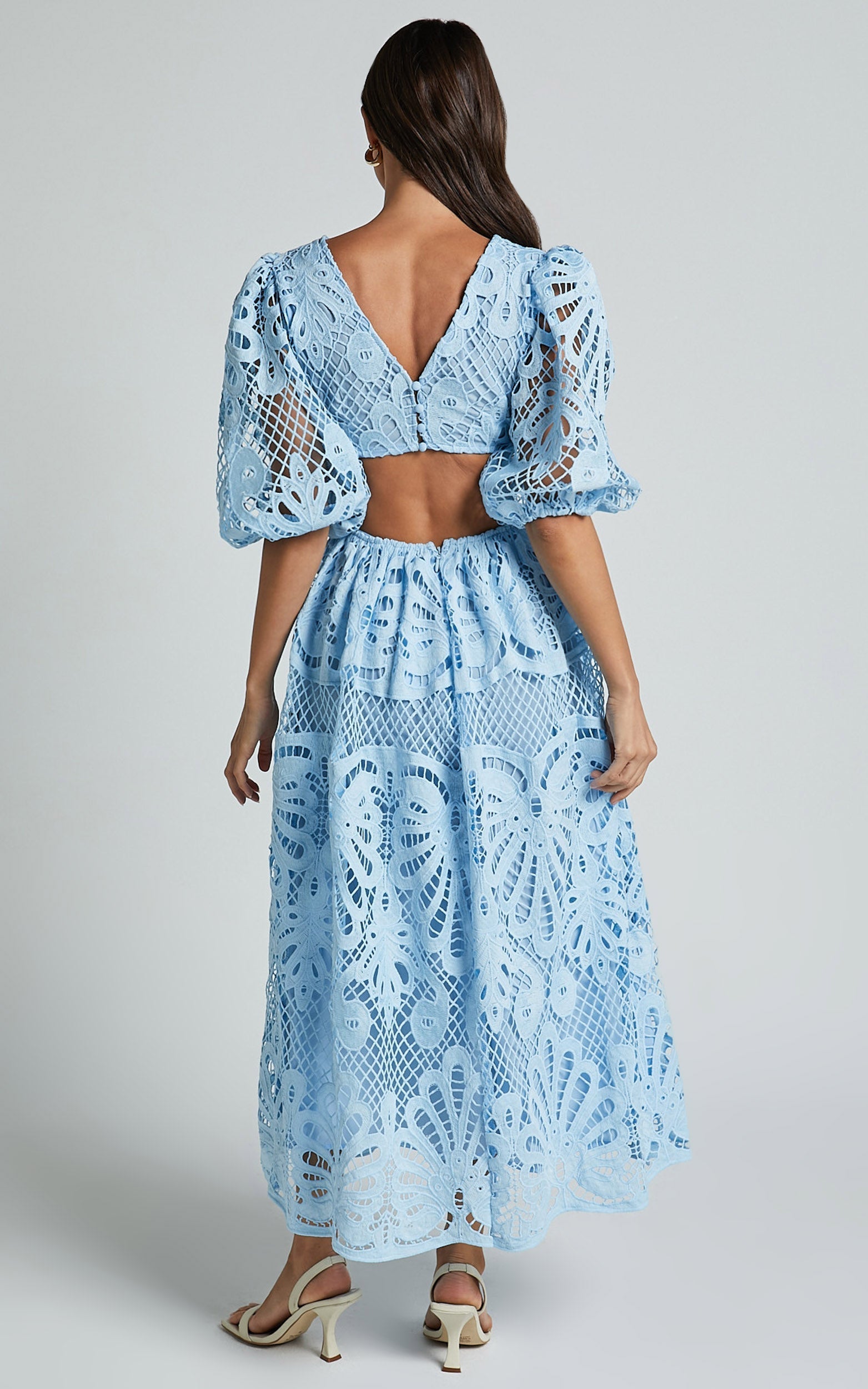 V-NECK LACE MIDI DRESS FOR WEDDING GUEST