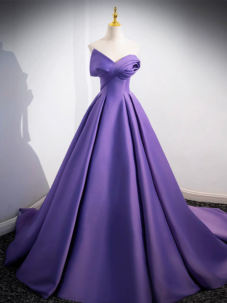 OFF SHOULDER SATIN PURPLE DRESS