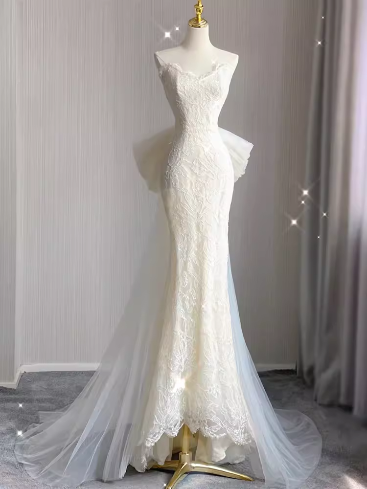 MERMAID WHITE MAXI DRESS, FORMAL WEDDING GOWN