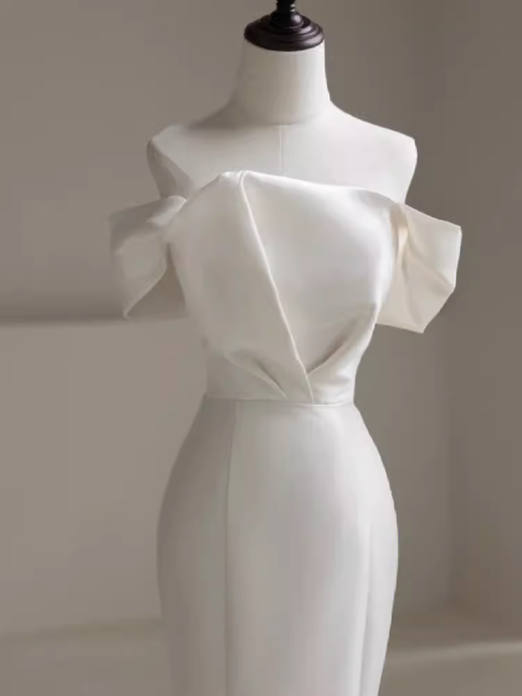 WHITE SATIN MERMAID OFF SHOULDER WEDDING DRESS