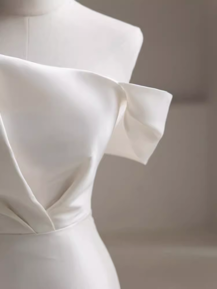 WHITE SATIN MERMAID OFF SHOULDER WEDDING DRESS