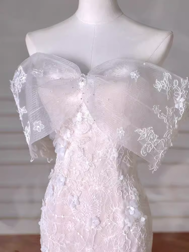 MERMAID STRAPLESS WHITE LACE WEDDING MAXI DRESS