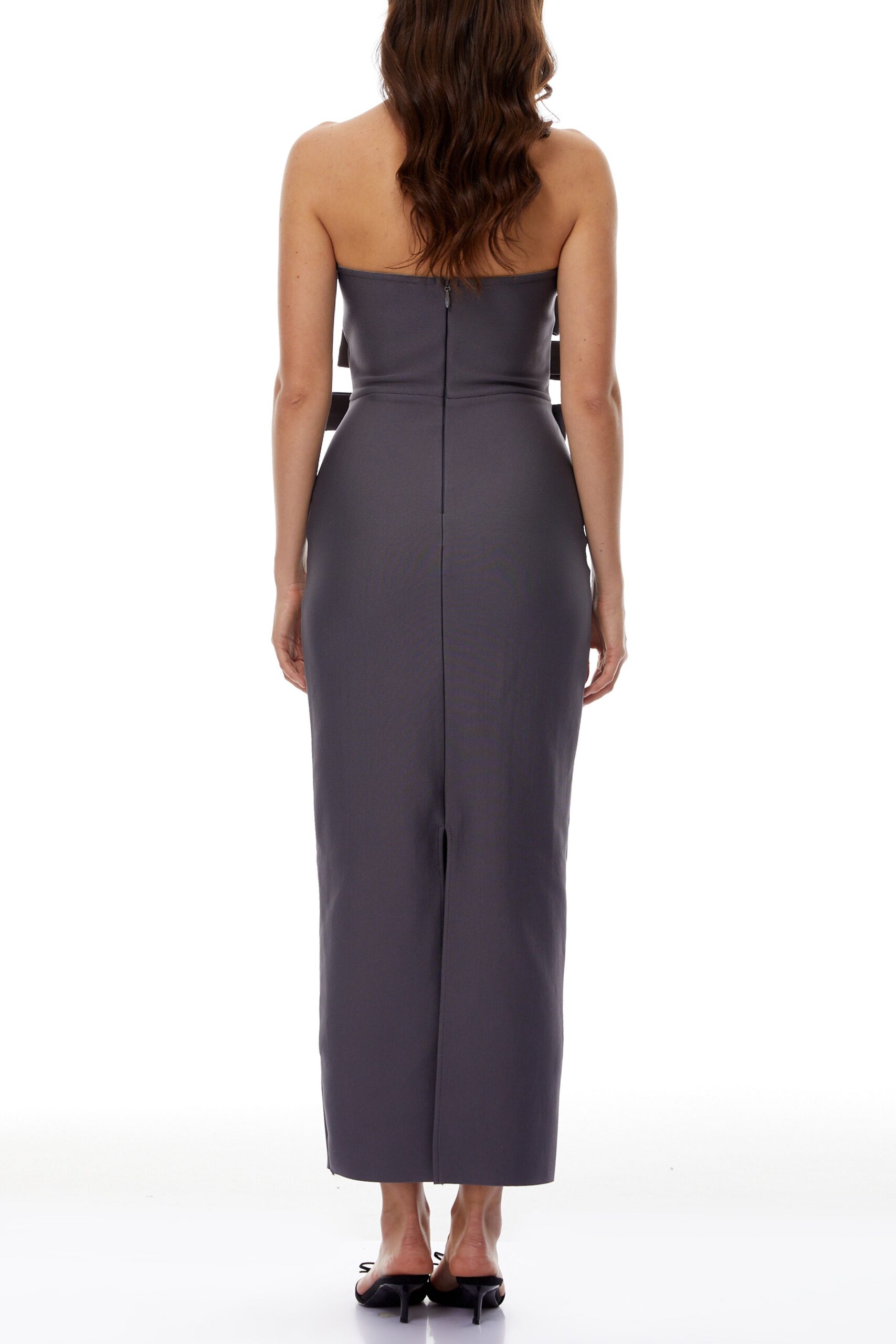 VIRGINIA GREY BOW BODYCON STRAPLESS MAXI DRESS