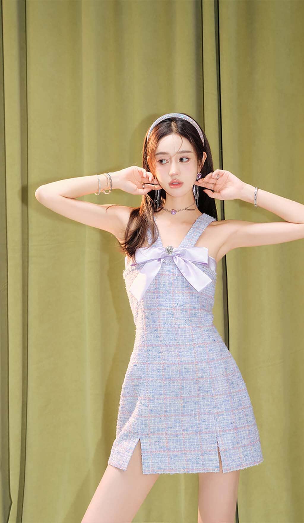 BOWTIE TWEED MINI DRESS, LAVENDER COCKTAIL PARTY