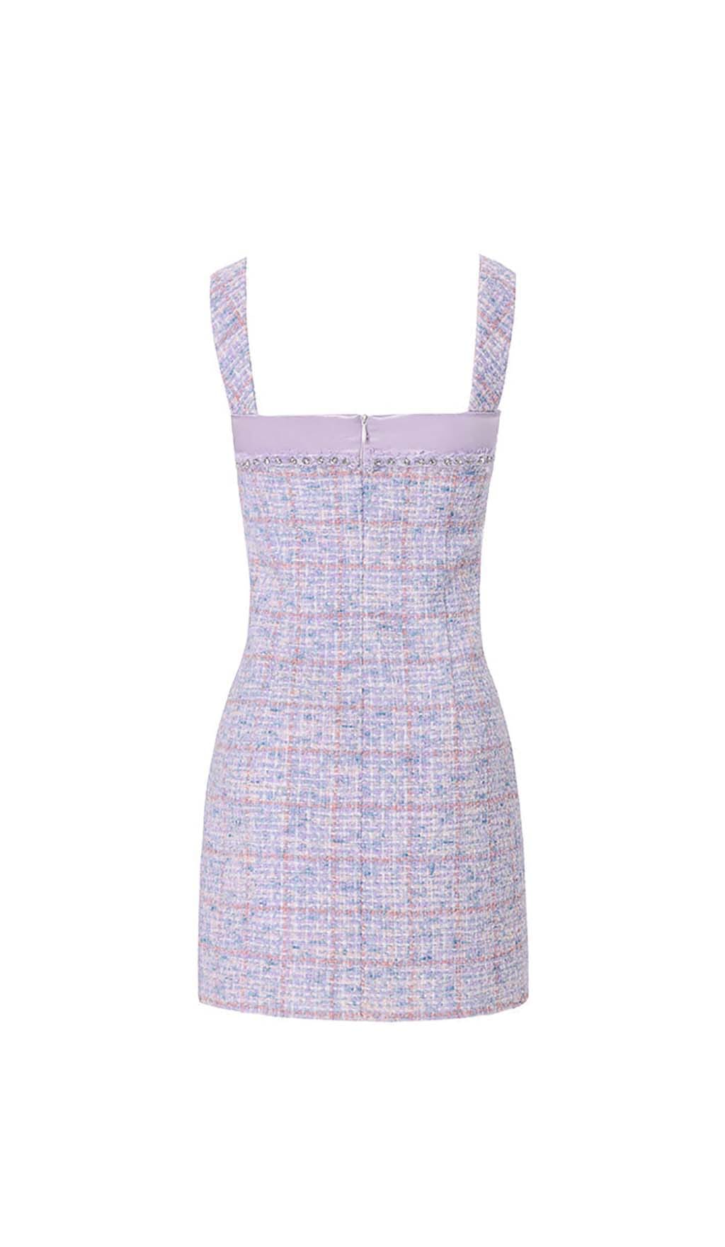 BOWTIE TWEED MINI DRESS, LAVENDER COCKTAIL PARTY