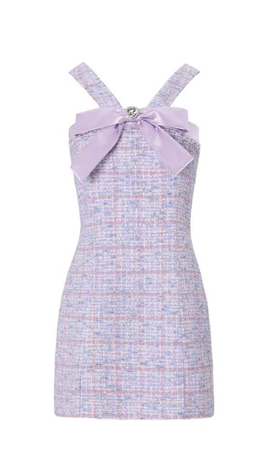BOWTIE TWEED MINI DRESS, LAVENDER COCKTAIL PARTY