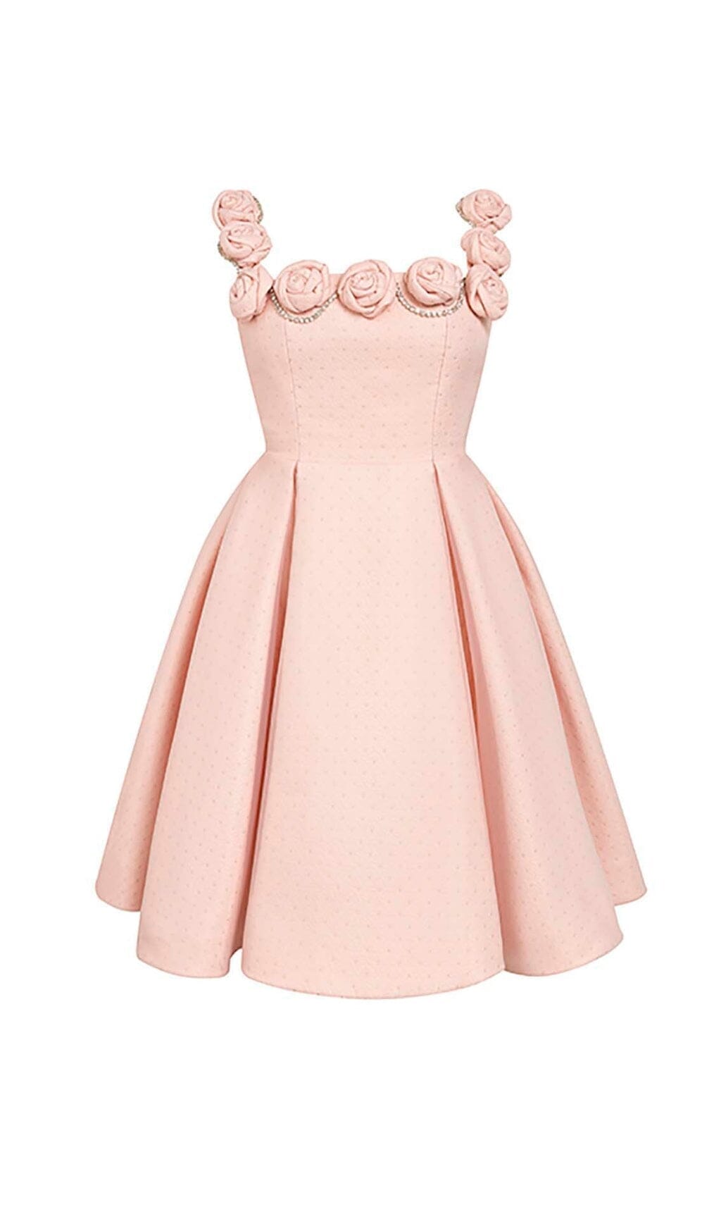 RHINESTONE ROSE APPLIQUE PINK MINI PARTY DRESS