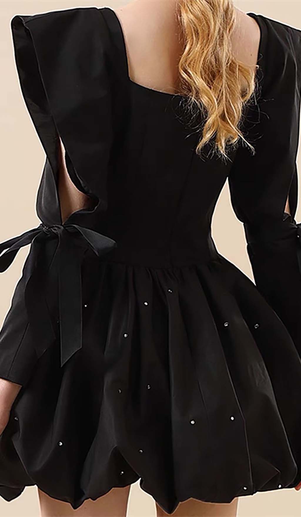 RHINESTONE HEM BLACK MINI DRESS FOR PARTY