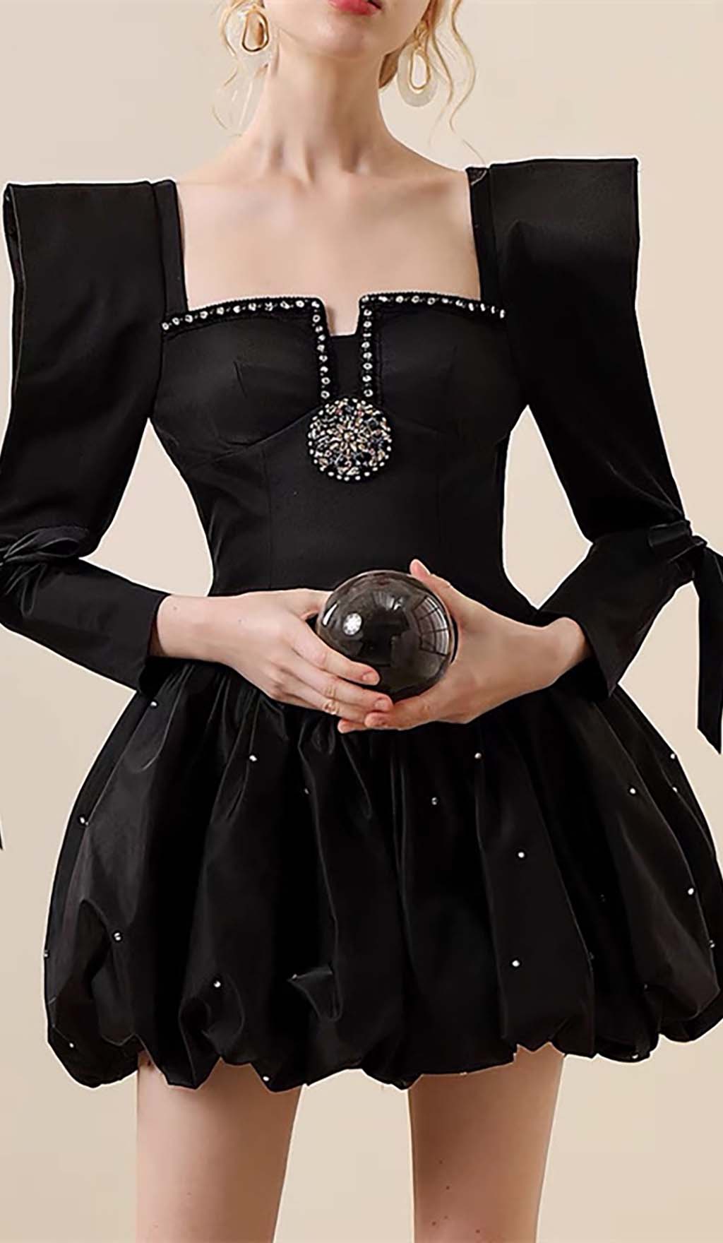 RHINESTONE HEM BLACK MINI DRESS FOR PARTY
